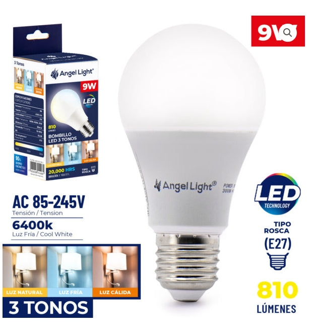 BOMBILLO LED 9W TRES TONOS ANGEL LIGHT