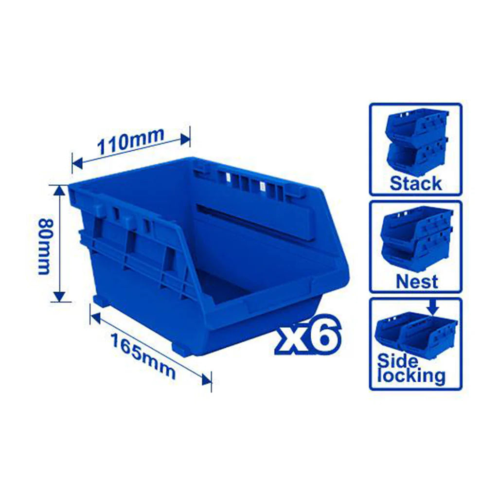 JUEGO DE CAJAS 6 PLASTICAS APILABLES 165 X 110 X 80 WADFOW