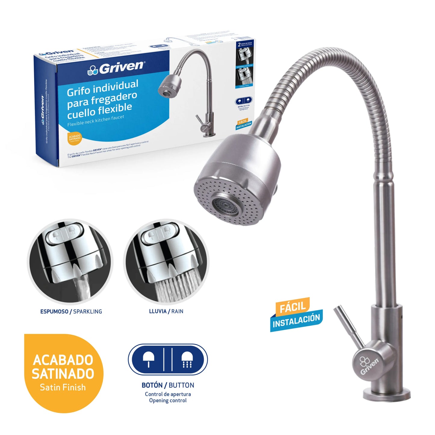 LLAVE DE FREGADERO INDIVIDUAL CUELLO FLEXIBLE GRIVEN