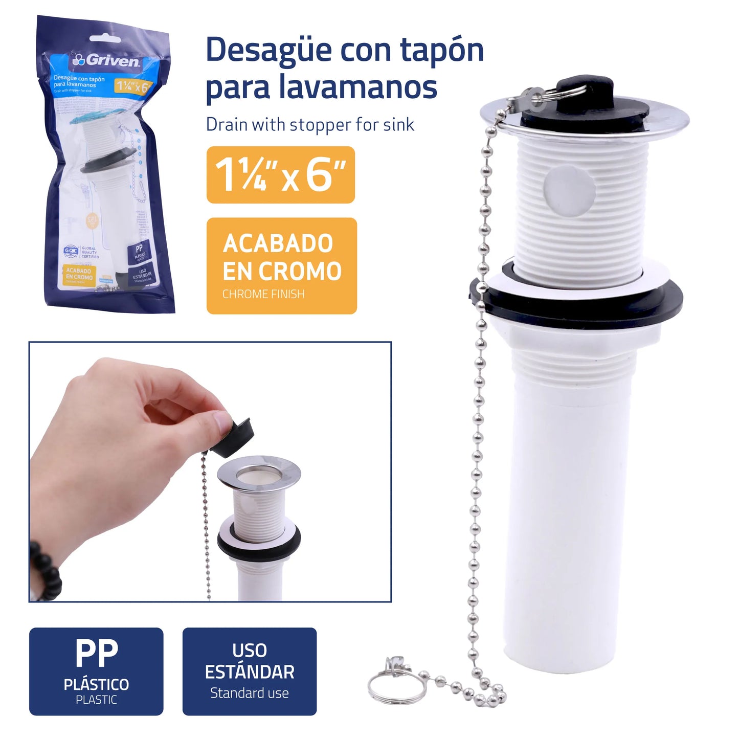 DESAGUE PARA LAVAMANOS 1-1/4" X 6" GRIVEN