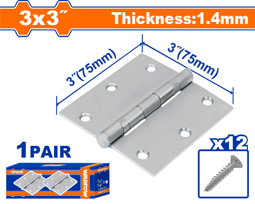PAR BISAGRAS 3X3 GALVANIZADA PARA PUERTA + TORNILLOS MARCA WADFOW