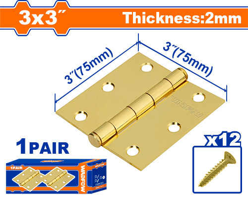 PAR BISAGRAS 3 X 3 GALVANIZADA DORADA PARA PUERTA + TORNILLOS MARCA