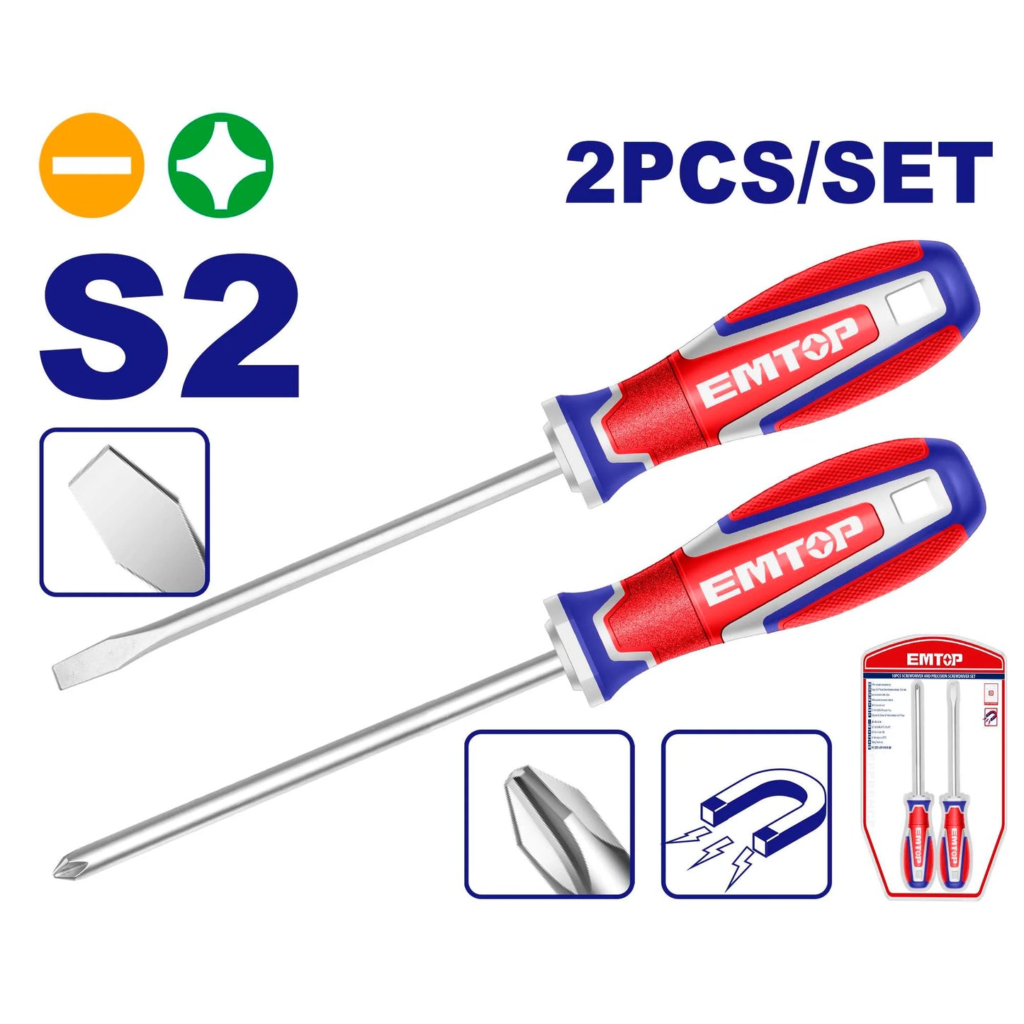 SET DE 2 DESTORNILLADORES PALA Y ESTRIAS 125MM EMTOP