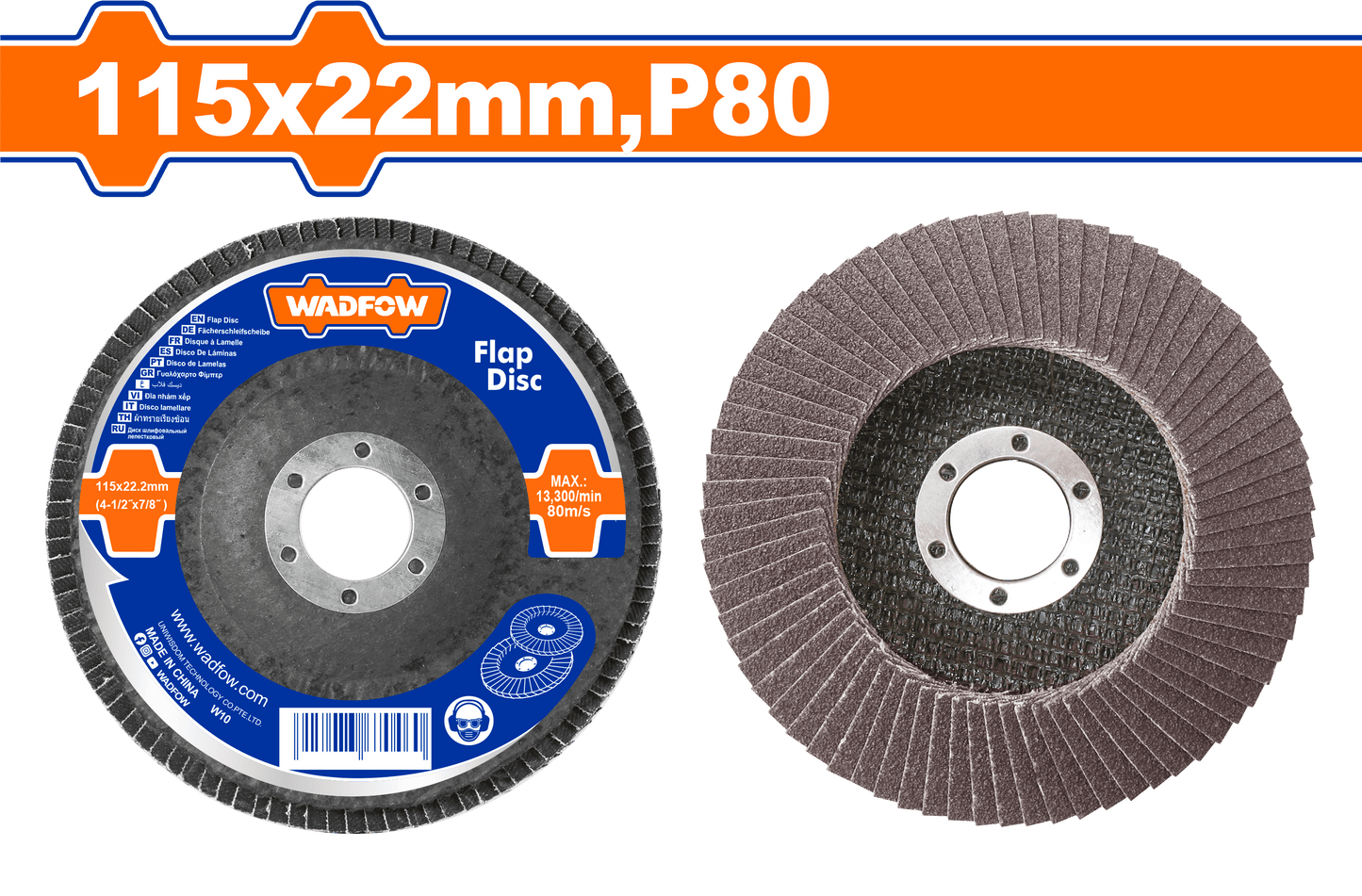DISCO FLAP DESBASTE DE ACERO GRANO 80 412 MARCA WADFOW