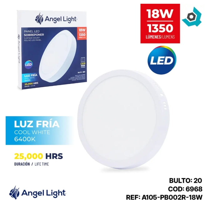 LAMPARA PANEL LED REDONDO CIRCULAR SUPERFICIAL LUZ BLANCA RCA