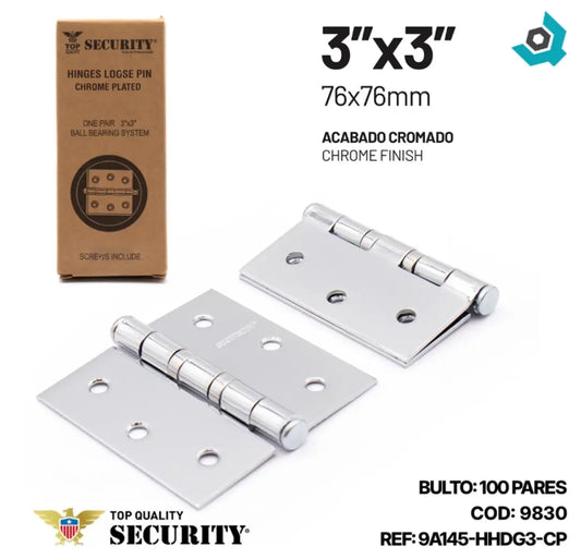 BISAGRA 3"X3" PLATEADA SECURITY