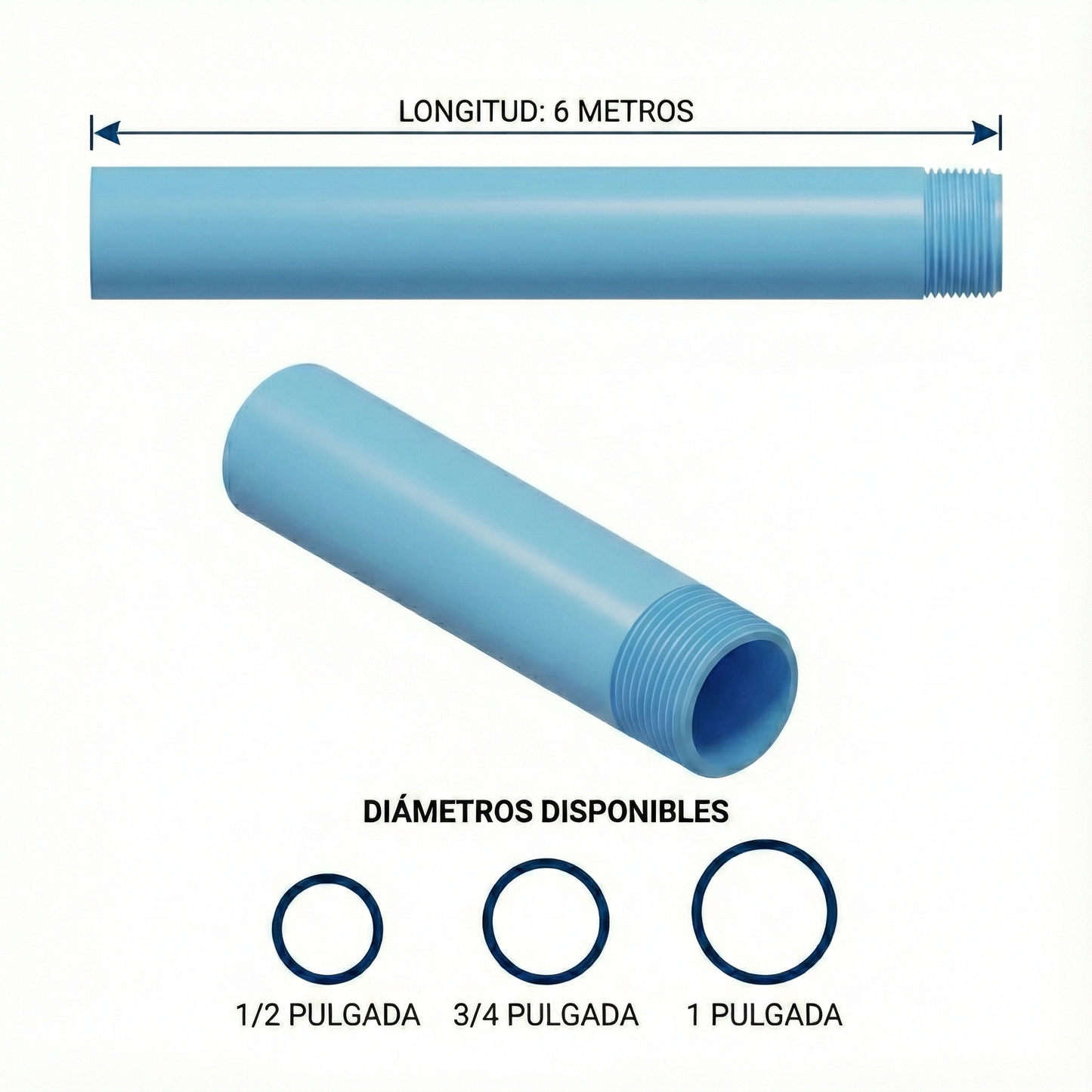 TUBO ROSCADO AZUL CLARO AGUAS BLANCAS