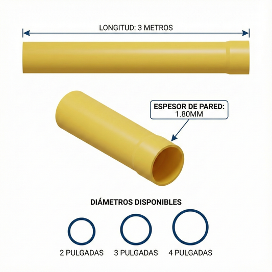TUBO 3 METROS 1.80MM AMARILLO AGUAS NEGRAS