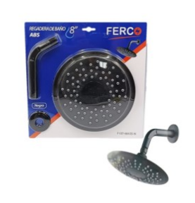 REGADERA PLASTICA ABS NEGRO 8" REDONDA CON TUBO Y ROSETA FERCO