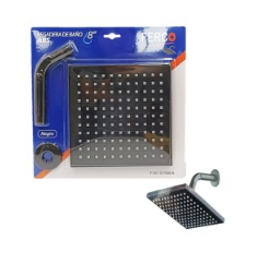 REGADERA PLASTICA ABS NEGRO CUADRADA 8" CON TUBO Y ROSETA FERCO