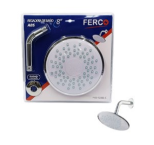 REGADERA PLASTICA ABS CROMADA 8" REDONDA CON TUBO Y ROSETA FERCO